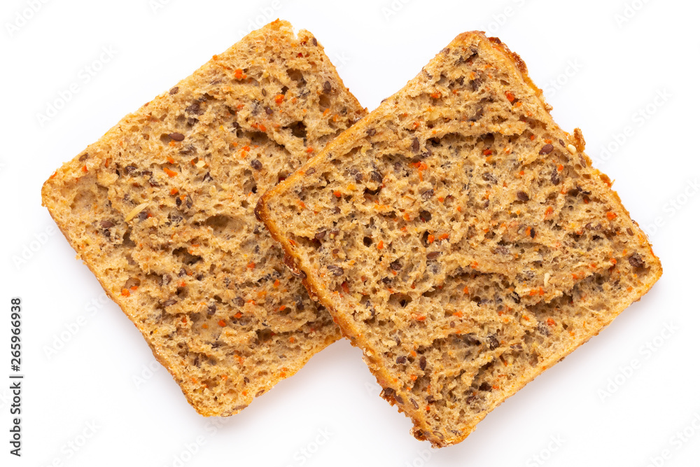 Fototapeta premium Rye bread slice on a white background.