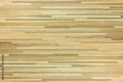 Hardwood maple basketball court floor viewed from above.