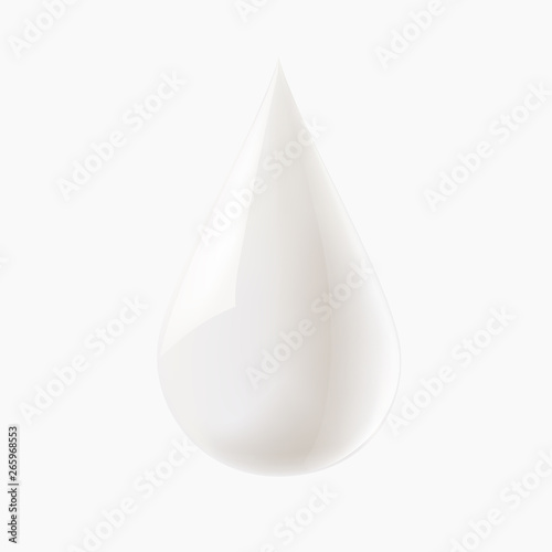 Drop milk on gray background, vector.