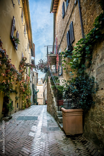 Beautiful street of the ancient town of Pienza in Tuscany. Italy 