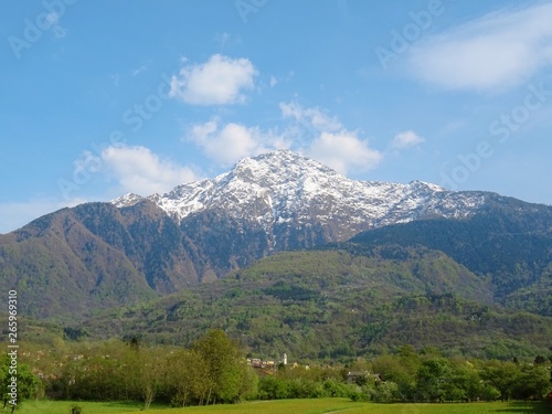 View of the Italian Alps near the Lake como on a spring day, Lombardy - April 2019