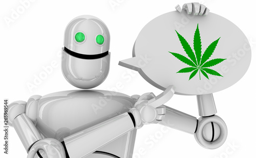 Marijuana Weed Pot Cannabis Robot Speech Bubble Info Finder 3d Illustration photo