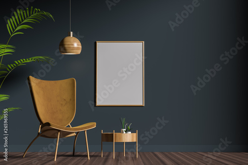 Fototapeta Naklejka Na Ścianę i Meble -  Mock up poster frame in scandinavian style interior. Minimalist interior design. 3D illustration.