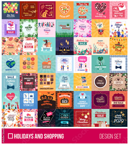 Collection of holidays and shopping social media post
