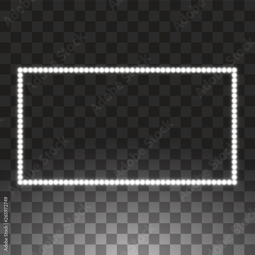 Shining white led vector rectangle frames, neon illumination on transparent background. Glowing decorative rectangle tapes of diode ecological lamps light effect for banners, web-sites