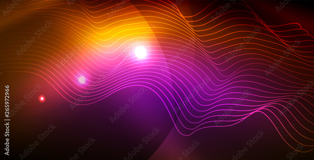 Obraz premium Color neon lights with waves abstract background