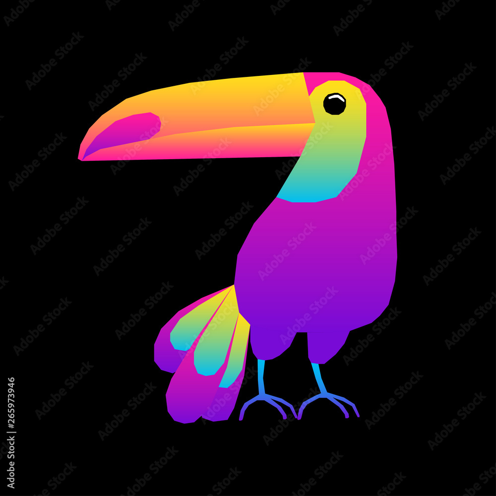 Obraz premium Abstract cute paper cut toucan pattern. Childish crafted toucan portrait for design birthday card, veterinarian clinic poster, pet shop sale advertising, bag or t shirt print etc.