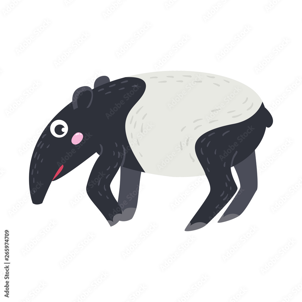 Obraz premium Vector cute African animal. Tapir. Funny character for kids.