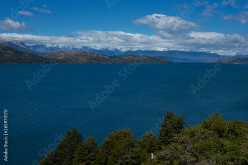 Landscape along the Carretera Austral next to the azure blue waters of Lago General Carrera in Patagonia, Chile © JeremyRichards