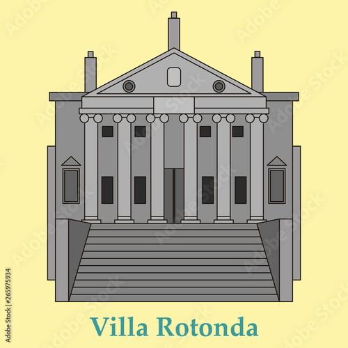 Vector illustration of classical villa with rotunda. Historical mansion.