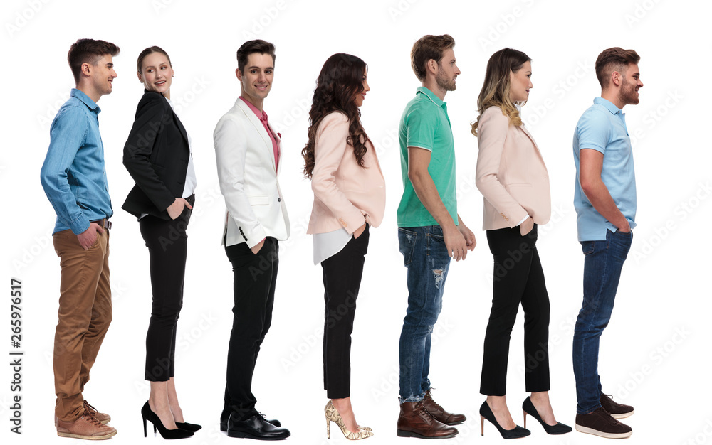 different young people standing in line different young people standing in line