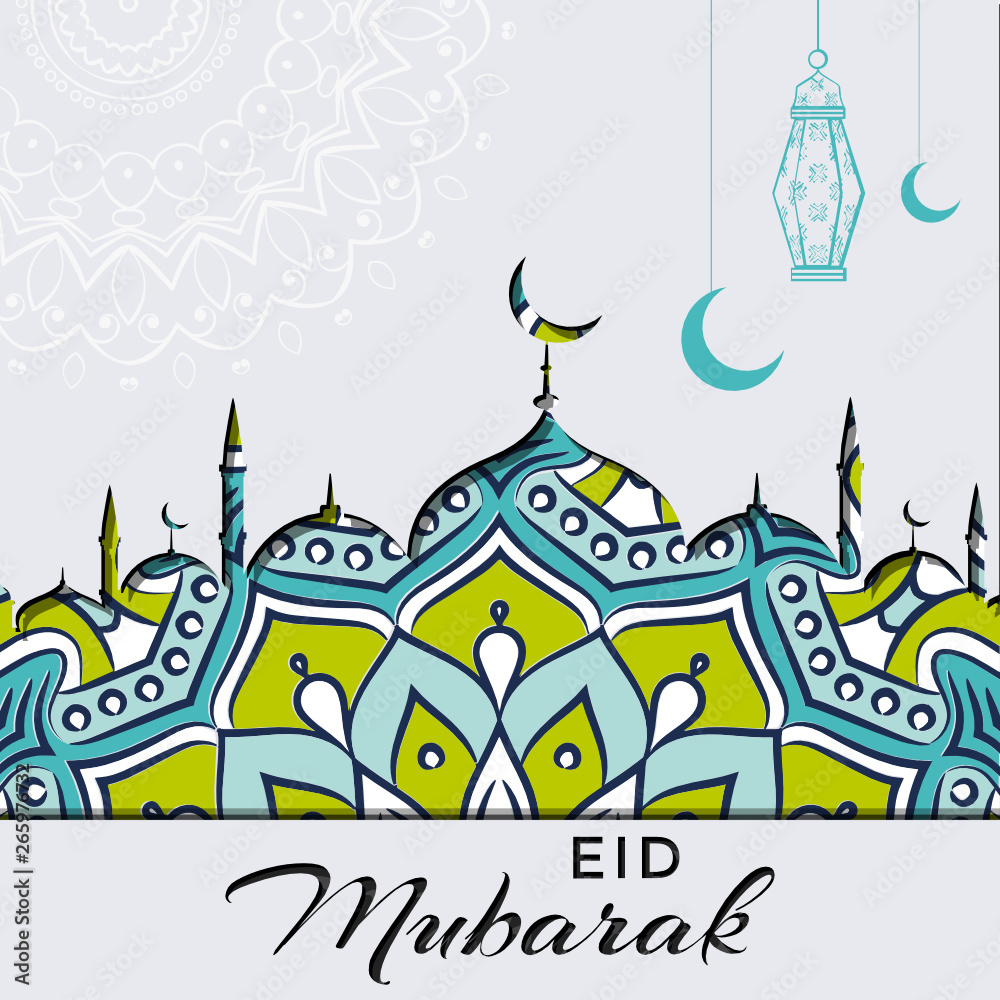 Abstract beautiful Islamic Eid Mubarak vector background, Ramadan kareem greeting template islamic crescent and arabic lantern vector illustration