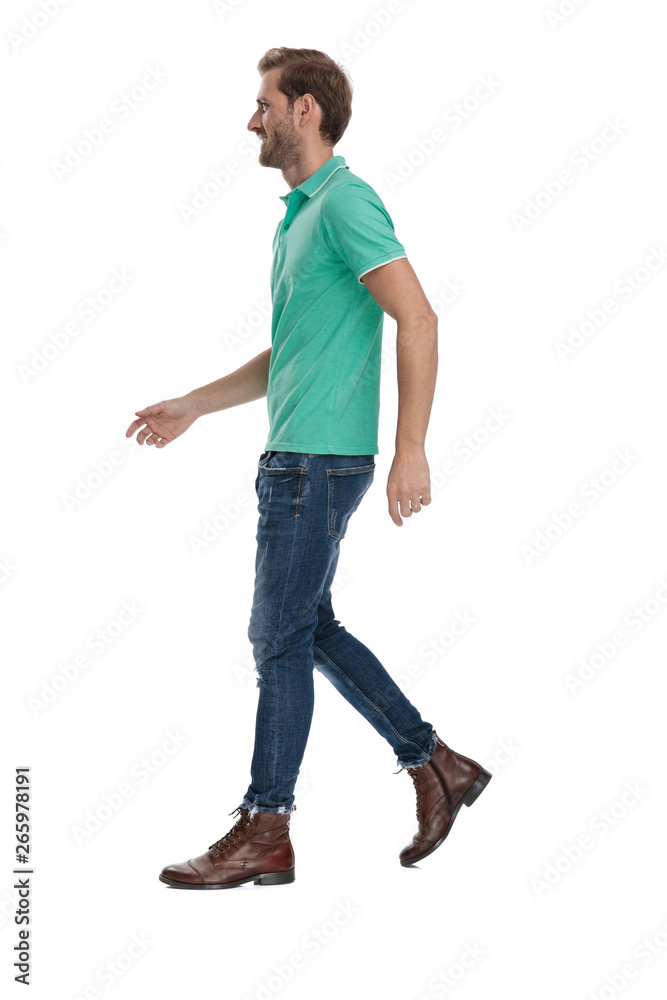 side view of a man in hurry walking side view of a man in hurry walking