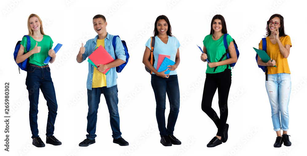 Fototapeta premium Group of 5 caucasian and latin american students