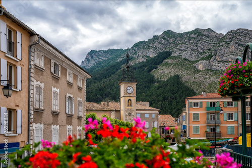 Scenic town of sisteron on the banks of the river durance on the route napoleon through the french alps popular tourist destination in Provence, Alpes-de-Haute-Provence, France.