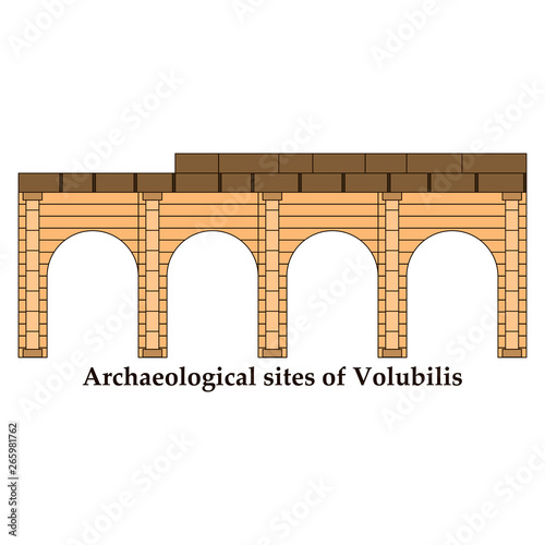 Historical landmark of Volubilis City in Morocco. Hand drawn sketch illustration in vector.