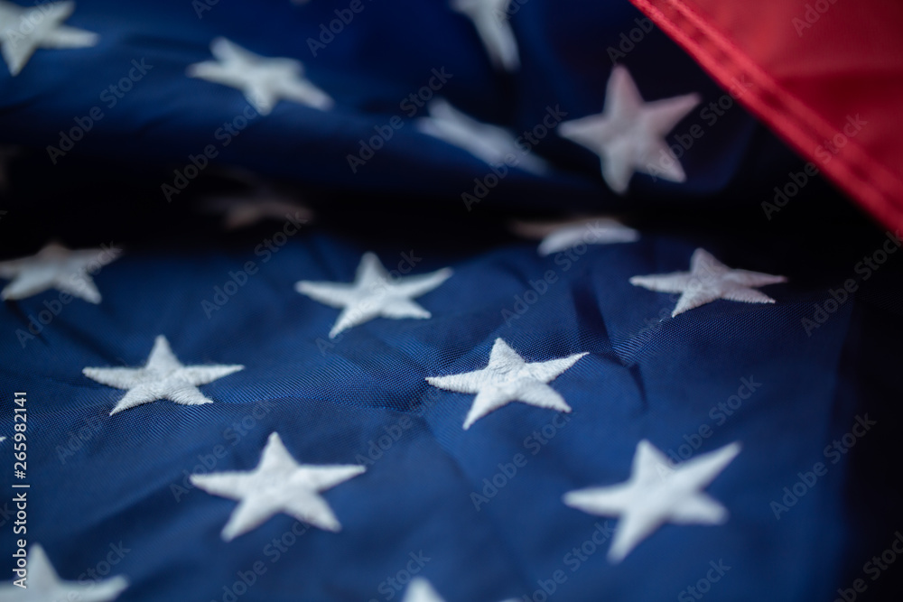 Fototapeta premium Antique America flag waving pattern background in red blue white color concept for USA 4th july independence day, symbol of patriot freedom and democracy. Glory pride in memorial day of liberty