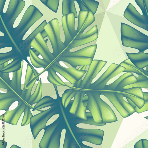 Summer background. Tropical palm leaves, jungle leaves seamless vector floral pattern.Tropical green leaf seamless pattern. Monstera.Eps10