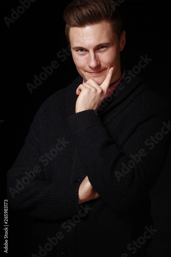 Caucasian Male Fashion Model Portrait with Black Background