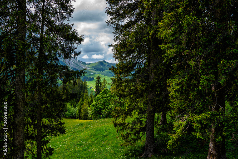 Beautiful mountains scenery. View of the snow covered Dolomites Mountain in summer with small village at the valley in Tyrol, Italy. Beautiful mountains scenery. View of the snow covered Dolomites Mountain in summer with small village at the valley in Tyrol, Italy.