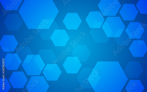 Abstract geometric hexagon pattern overlay on blue background. Technology pattern with copy space. Vector illustration.