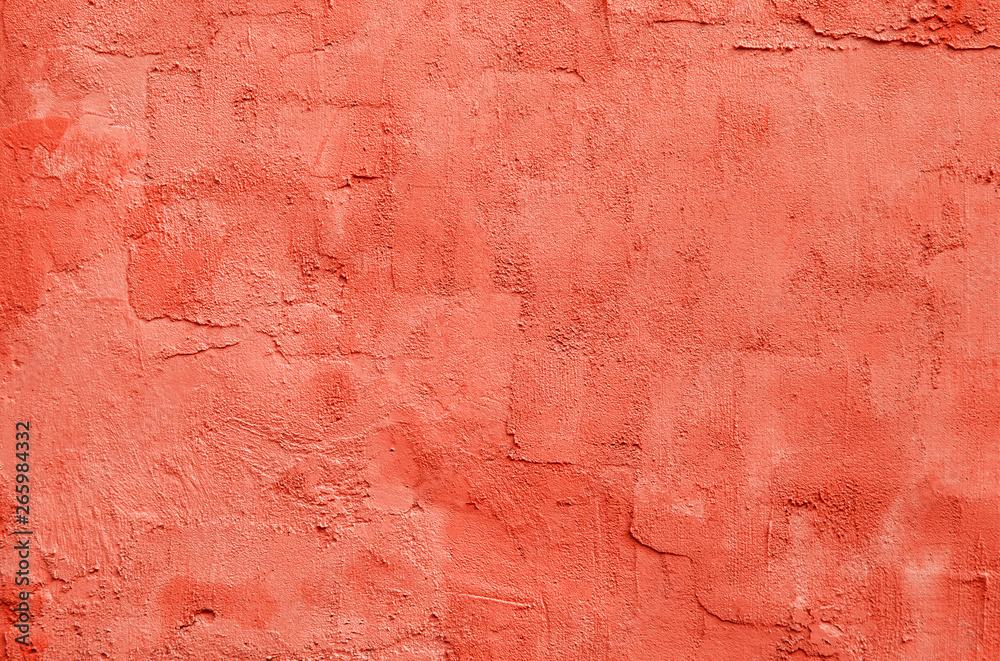 coral textured plaster on the wall, trend of 2019 concept