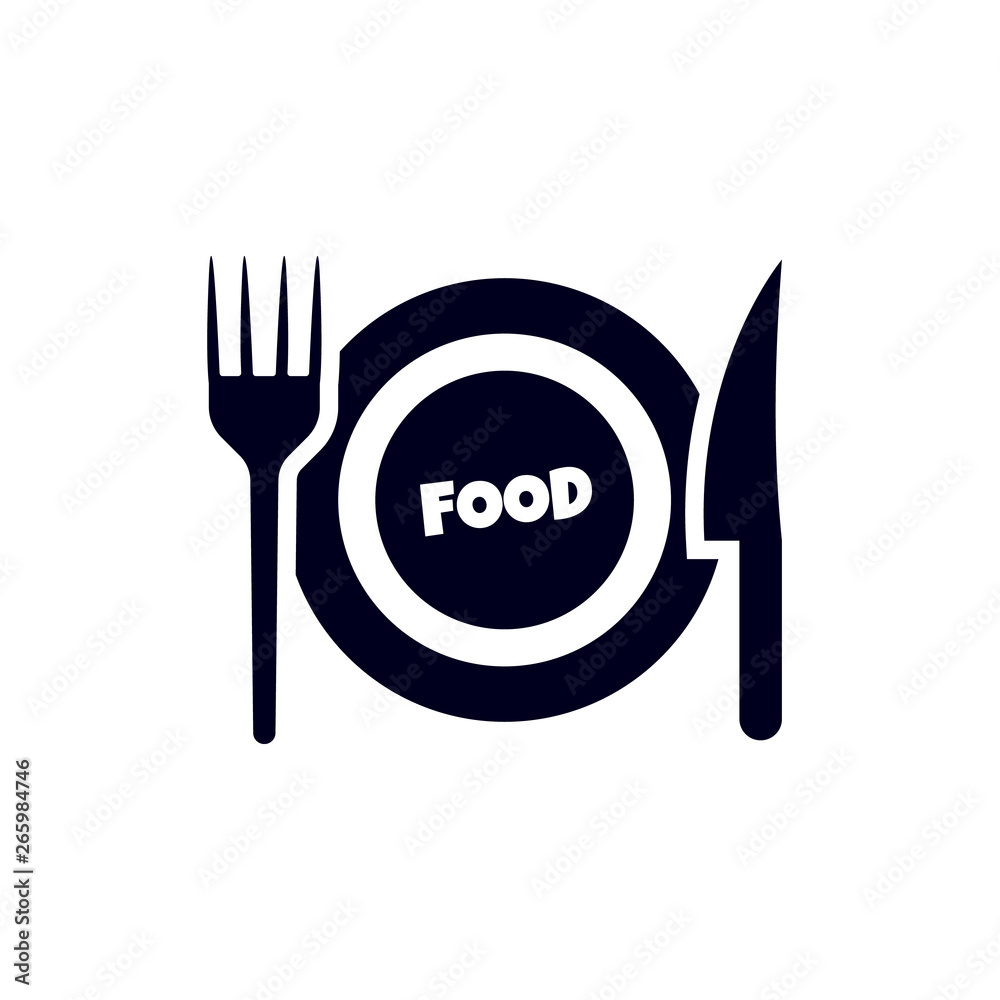 Food icon on white background. Cutlery as a symbol of food. Vector logo for graphic design.