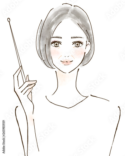 先生 講師 アドバイス ポイントを説明する人物 女性 手描きイラスト Stock Illustration Adobe Stock