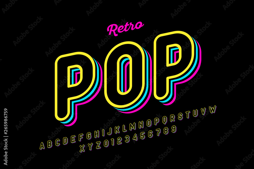 Retro pop art style font, alphabet letters and numbers, vector illustration  Stock Vector | Adobe Stock