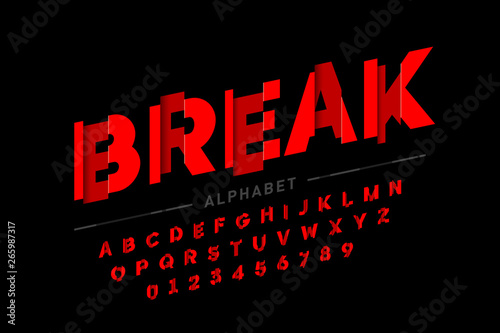 Damaged font design, alphabet letters and numbers