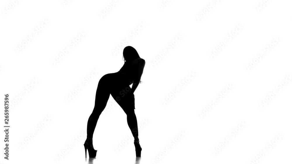 black silhouette on white background girl dancing modern dance, strip plastic