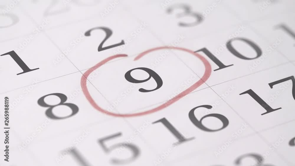 Drawing reminder mark on the nineth 9 day of a month