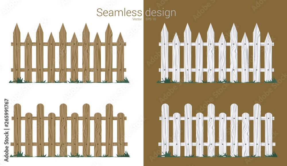 Seamless wooden fence in white and brown colors. Vector gate seamless cartoon pattern realistic illustration. Seamless wooden fence in white and brown colors. Vector gate seamless cartoon pattern realistic illustration.