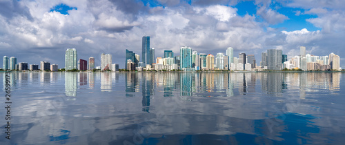 Miami cityscape skyline from Rickenbacker causeway looking like sea level has risen photo