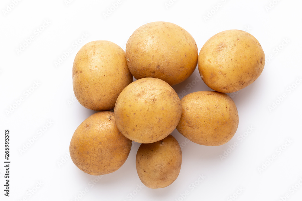 Potatoes isolated on white background. Flat lay. Top view. Potatoes isolated on white background. Flat lay. Top view.