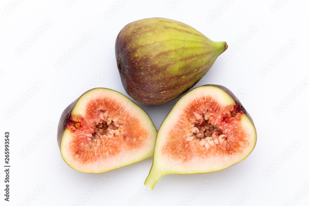 Fig fruits isolated on white background. Top view. Flat lay pattern Fig fruits isolated on white background. Top view. Flat lay pattern