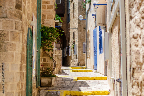 narrow stone street in old town jaffa