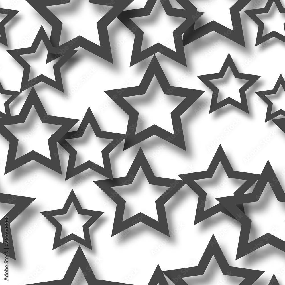 Abstract seamless pattern of randomly arranged black stars with soft shadows on white background Abstract seamless pattern of randomly arranged black stars with soft shadows on white background