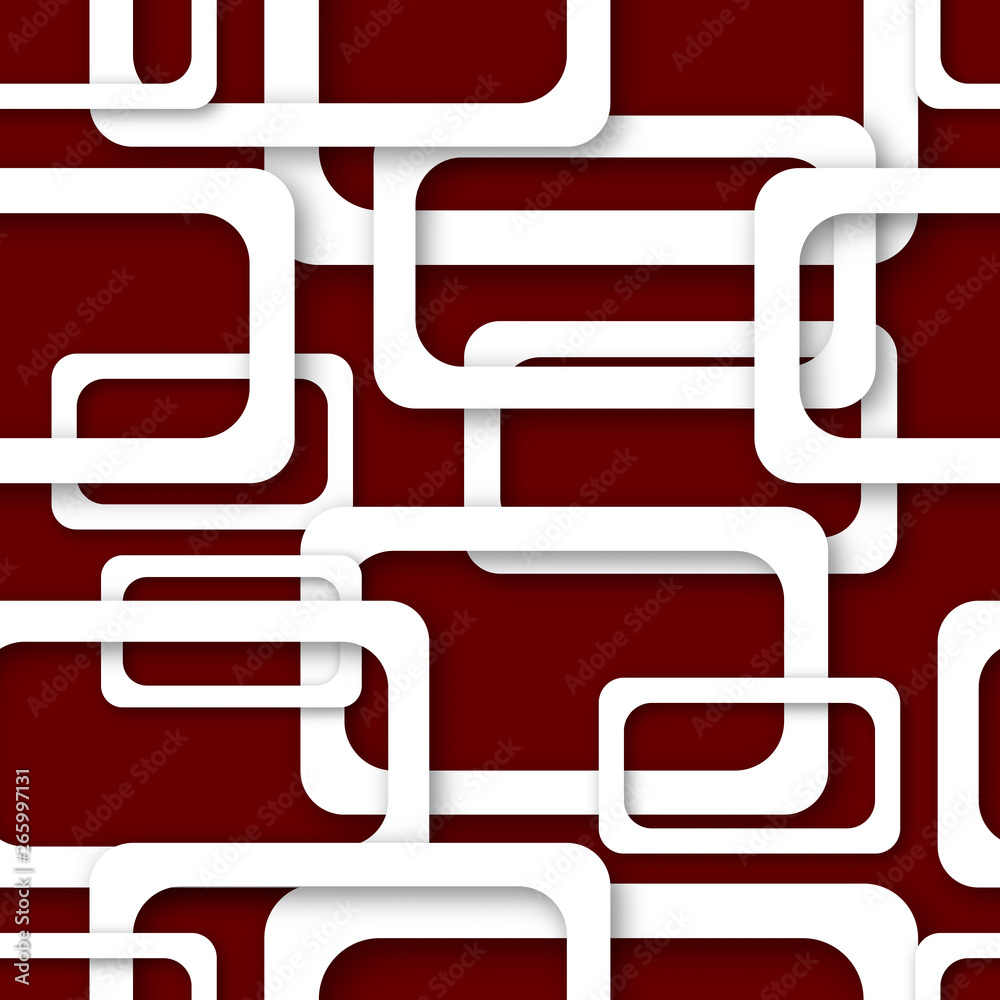 Abstract seamless pattern of randomly arranged white rectangle frames with soft shadows on burgundy background Abstract seamless pattern of randomly arranged white rectangle frames with soft shadows on burgundy background
