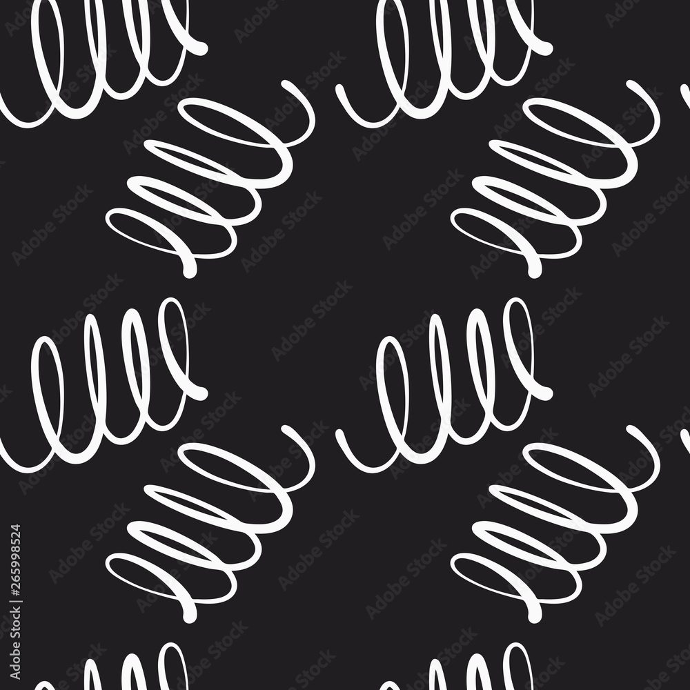 Obraz premium Abstract seamless vector pattern with curly lines in black and white. Decorative hand drawn helix texture for print, textile, packaging, wrapping, web. Isolated repetitive flat tile design.