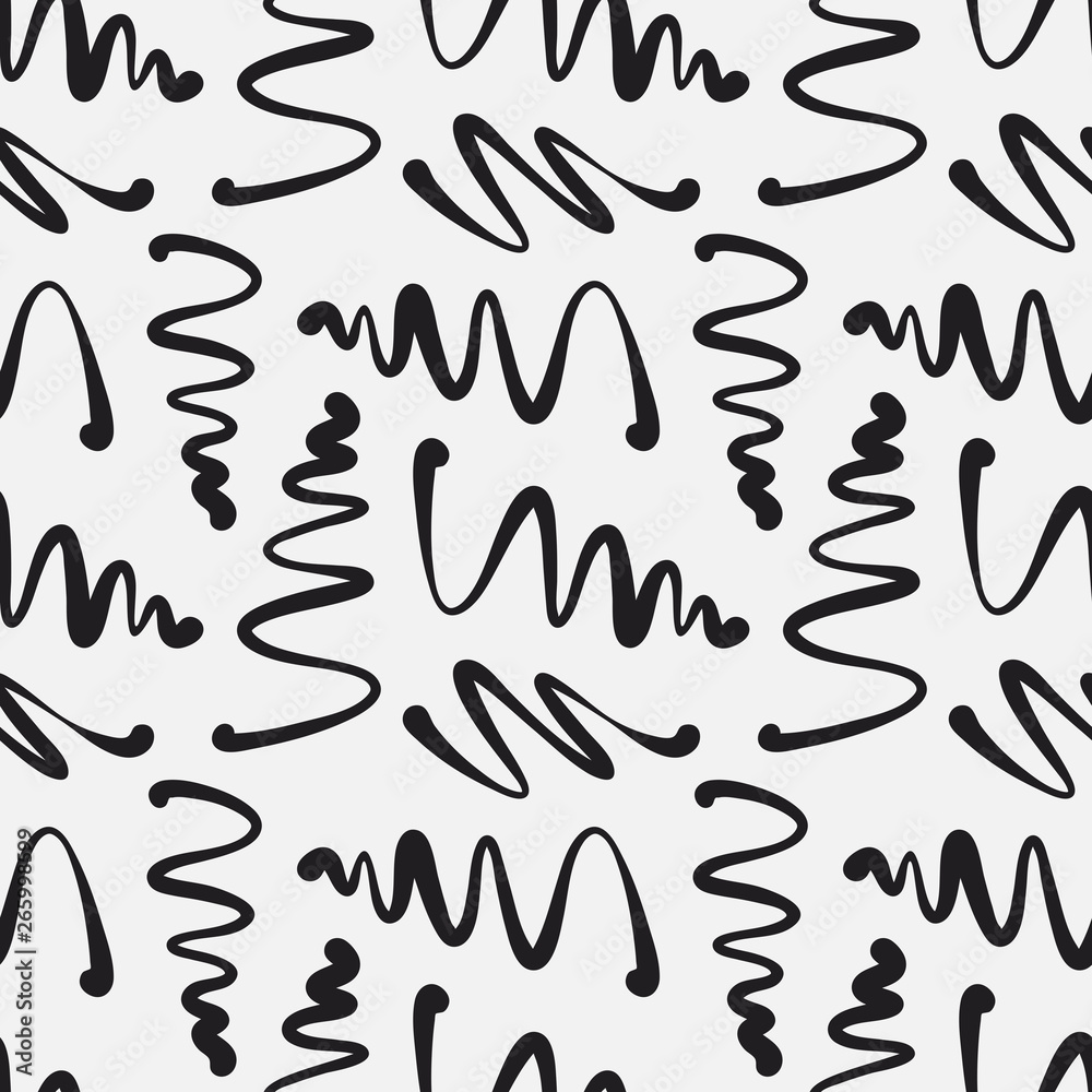Scribbles and squiggles seamless vector pattern. Hand drawn brush stroke zig zag paint lines in black and white. Decorative texture for print, packaging, wrapping, web. Isolated repetitive tiles. Scribbles and squiggles seamless vector pattern. Hand drawn brush stroke zig zag paint lines in black and white. Decorative texture for print, packaging, wrapping, web. Isolated repetitive tiles.
