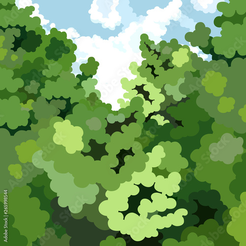 cartoon summer background of dense green thickets of bushes against the sky