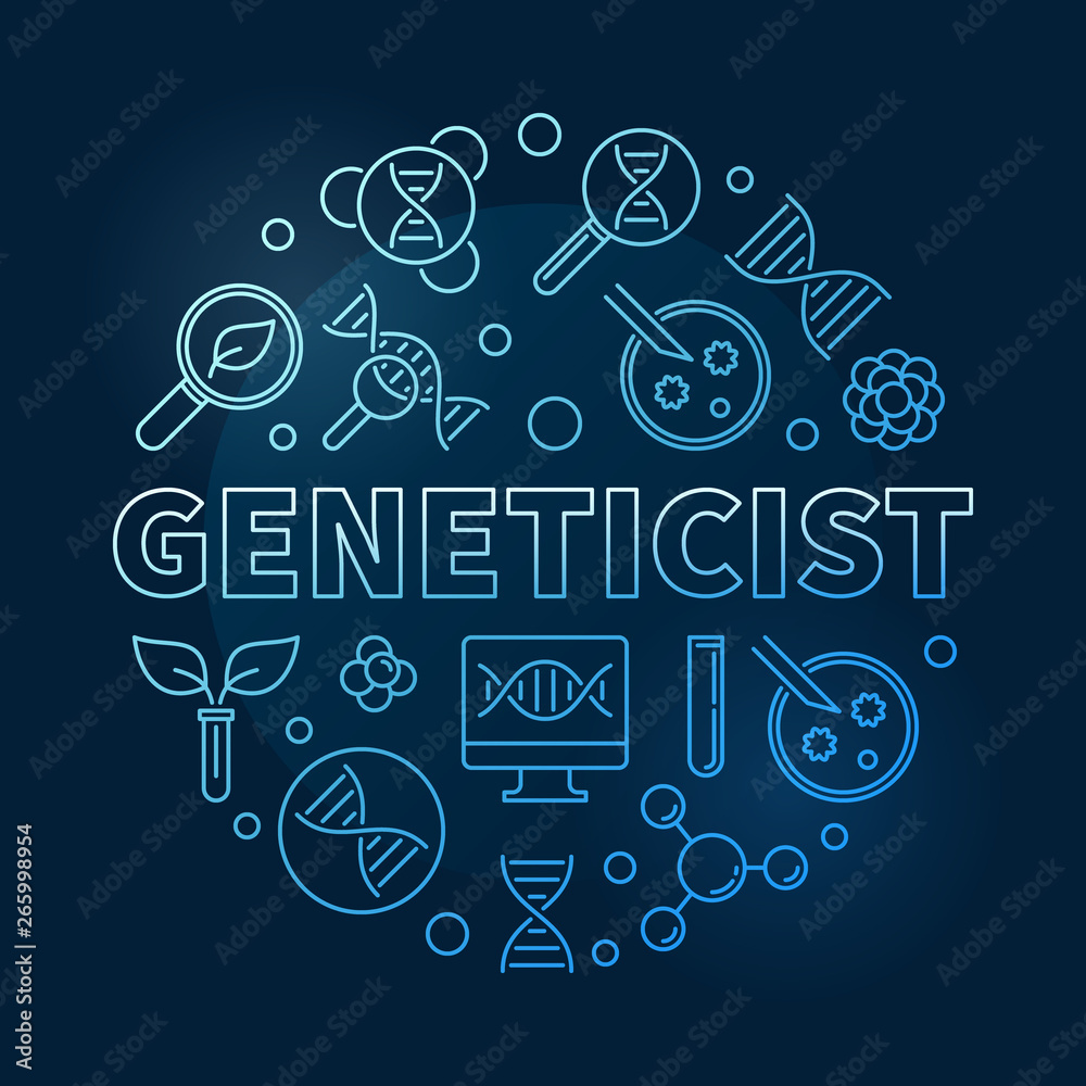 Geneticist vector concept blue round linear illustration on dark background