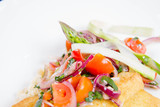 Fried dory fish fillet with Oriental tomato salad