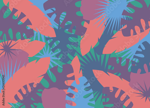 Summer background with jungle leaves. Stylized vector illustration