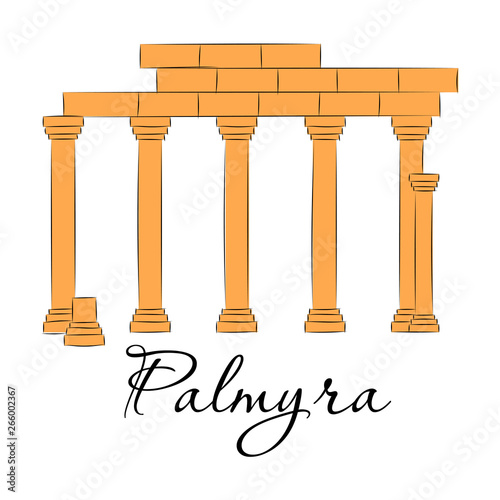 Palmyra in Syria. Flat cartoon style historic sight showplace attraction web site vector illustration. World countries cities vacation travel sightseeing Asia collection.