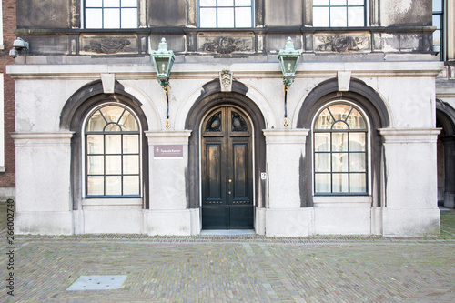 Entrance of de Tweede Kamer  House of Representatives  at Binnenhof in the Hague  the political center of the Netherlands seated in the Hague.