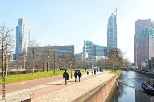 Skyline view of the Malie field, central station and several Dutch ministries in the center of The Hage, The Netherlands. photo