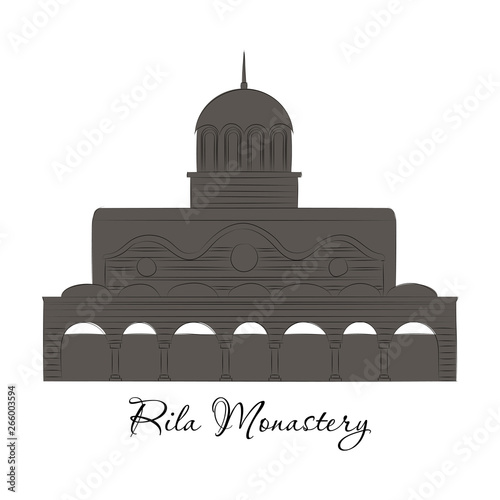 Rila Monastery in Bulgaria. Flat cartoon style historic sight showplace attraction web site vector illustration. World countries cities vacation travel sightseeing collection.