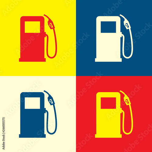 Gas station icon. Yellow, blue and red color material minimal icon or logo design